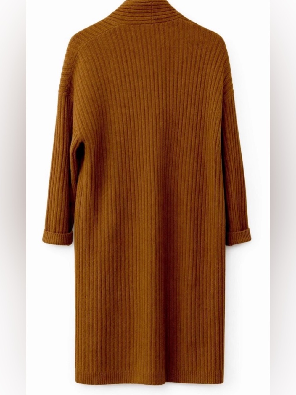 Uniqlo Brown Ribbed Long Cardigan Wool Blend Cozy Open Front Small - Picture 5 of 8